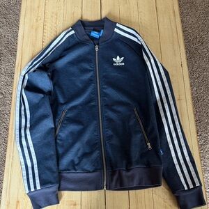 Adidas Women's Dark Blue Hoodie with White Accents